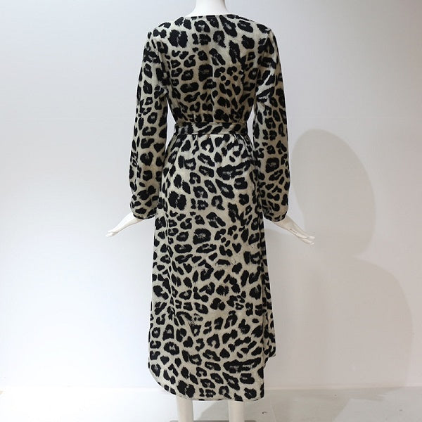 Elegant Leopard Chiffon Party Mid-Calf Dress