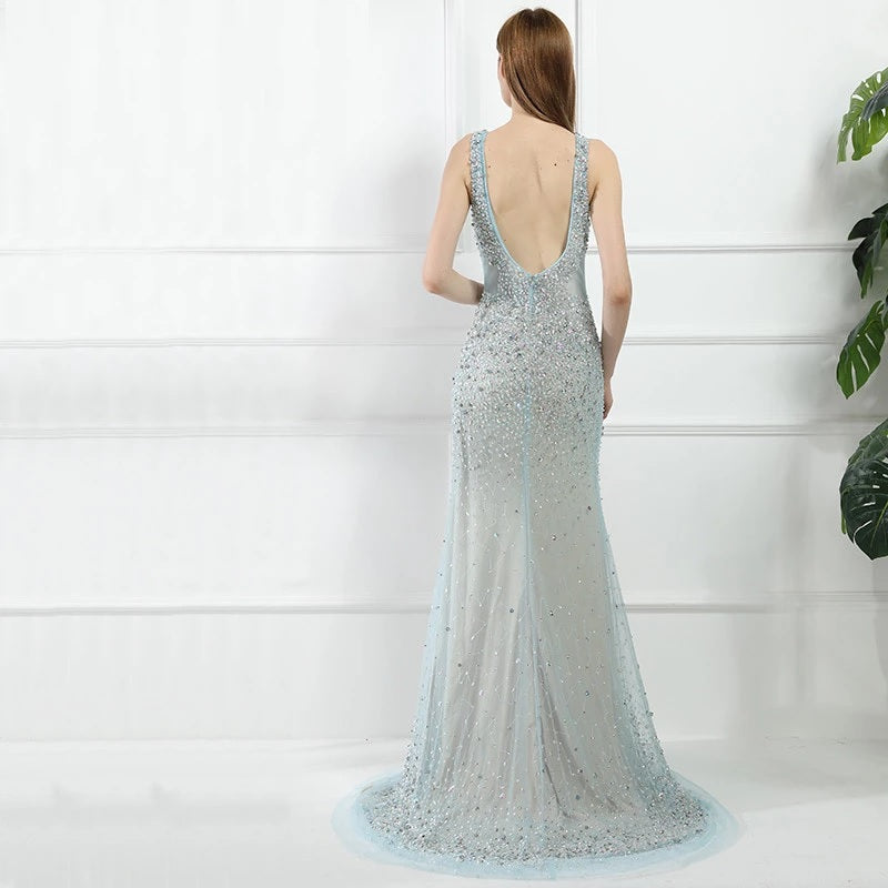 Long Sequined Beading Evening Dresses