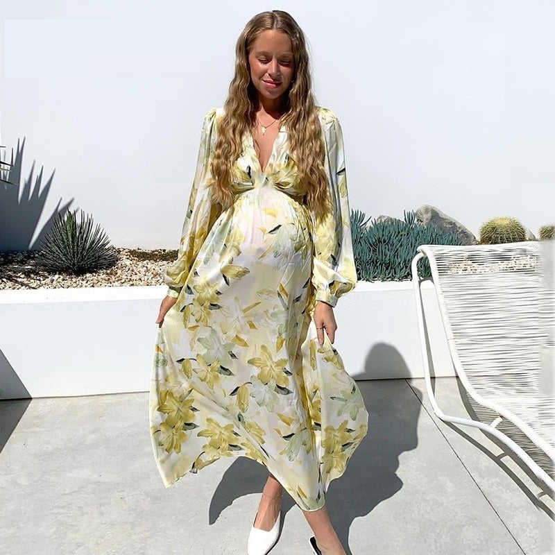 Long Sleeve Backless A-line Floral Maxi Dress