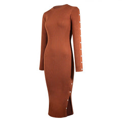 Long Sleeve Shell Button Sweater Midi Dress