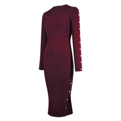 Long Sleeve Shell Button Sweater Midi Dress