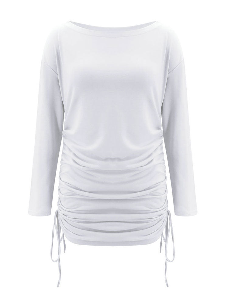 Long Sleeves Lace Up Scoop Neck Drawstring Slim Fit Sheath Bodycon Dresses