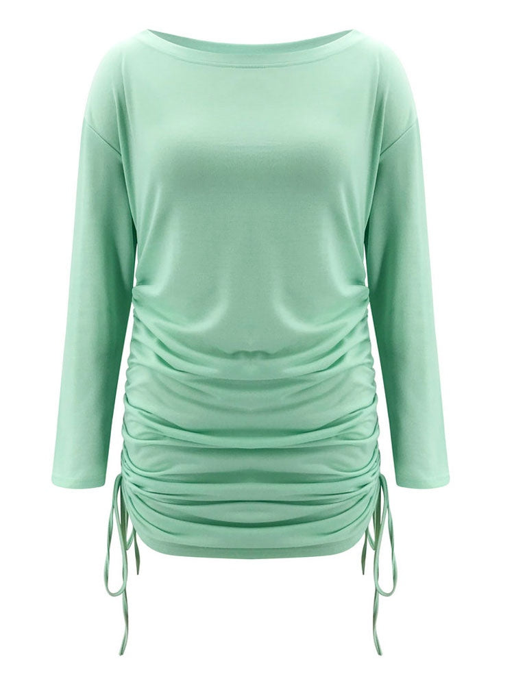 Long Sleeves Lace Up Scoop Neck Drawstring Slim Fit Sheath Bodycon Dresses
