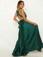 Maxi Dress V Neck Sleeveless Knotted Backless Party Dress