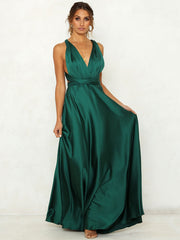 Maxi Dress V Neck Sleeveless Knotted Backless Party Dress
