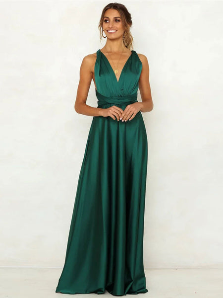 Maxi Dress V Neck Sleeveless Knotted Backless Party Dress