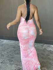 Maxi Dresses Straps Neck Split Front Long Dress