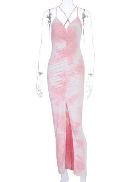Maxi Dresses Straps Neck Split Front Long Dress