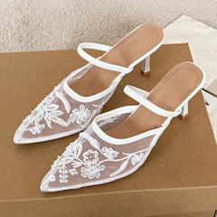 Mesh Embroidered Thin High Heel