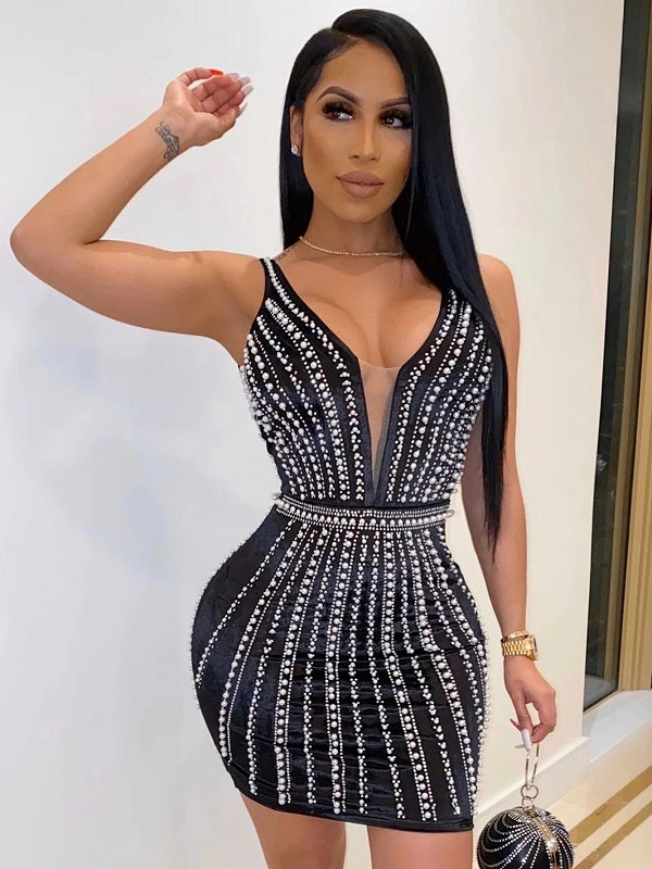 Night Club  V Neck Lace Evening Party Dress