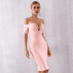 Off Shoulder Celebrity Short Sleeve V Neck Bodycon Club Dress