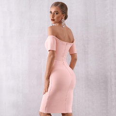 Off Shoulder Celebrity Short Sleeve V Neck Bodycon Club Dress