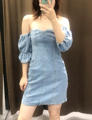Off Shoulder Denim Mini Dresses