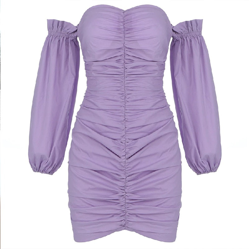 Off Shoulder Long Sleeve Draped Bodycon Dress
