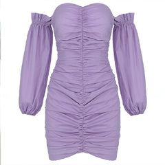 Off Shoulder Long Sleeve Draped Bodycon Dress