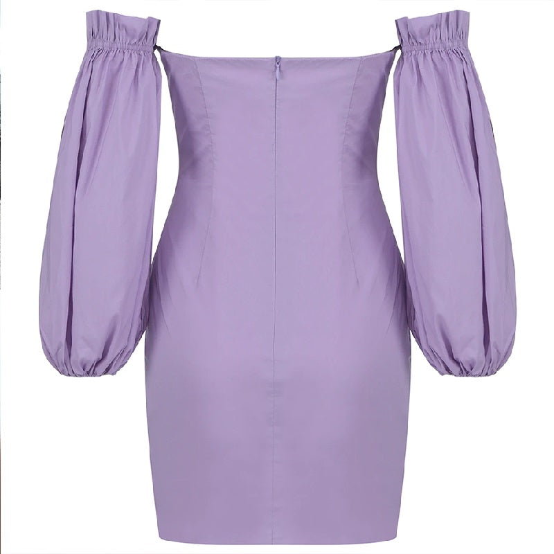 Off Shoulder Long Sleeve Draped Bodycon Dress