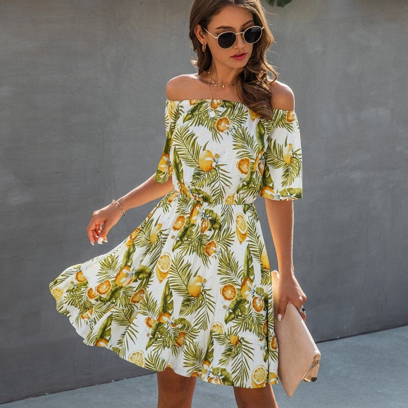 Casual Off Shoulder Printed Streetwear Mini Dress