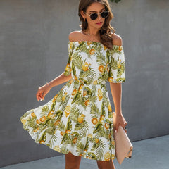 Casual Off Shoulder Printed Streetwear Mini Dress
