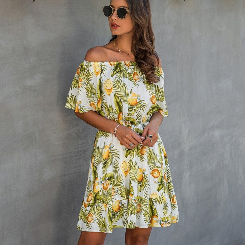 Casual Off Shoulder Printed Streetwear Mini Dress