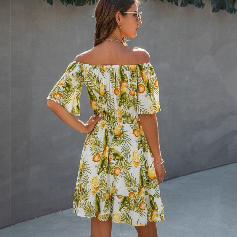 Casual Off Shoulder Printed Streetwear Mini Dress
