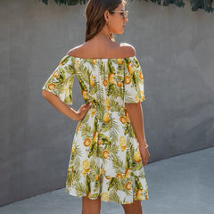 Casual Off Shoulder Printed Streetwear Mini Dress