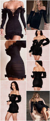 Off-Shoulder Ruffle See Through Skinny Party Bodycon Dresses