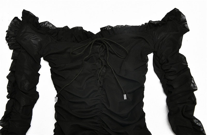 Off-Shoulder Ruffle See Through Skinny Party Bodycon Dresses