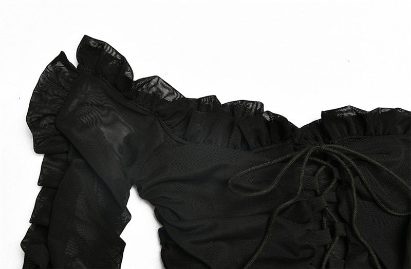 Off-Shoulder Ruffle See Through Skinny Party Bodycon Dresses