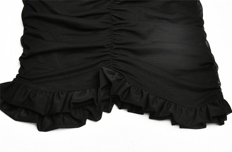 Off-Shoulder Ruffle See Through Skinny Party Bodycon Dresses