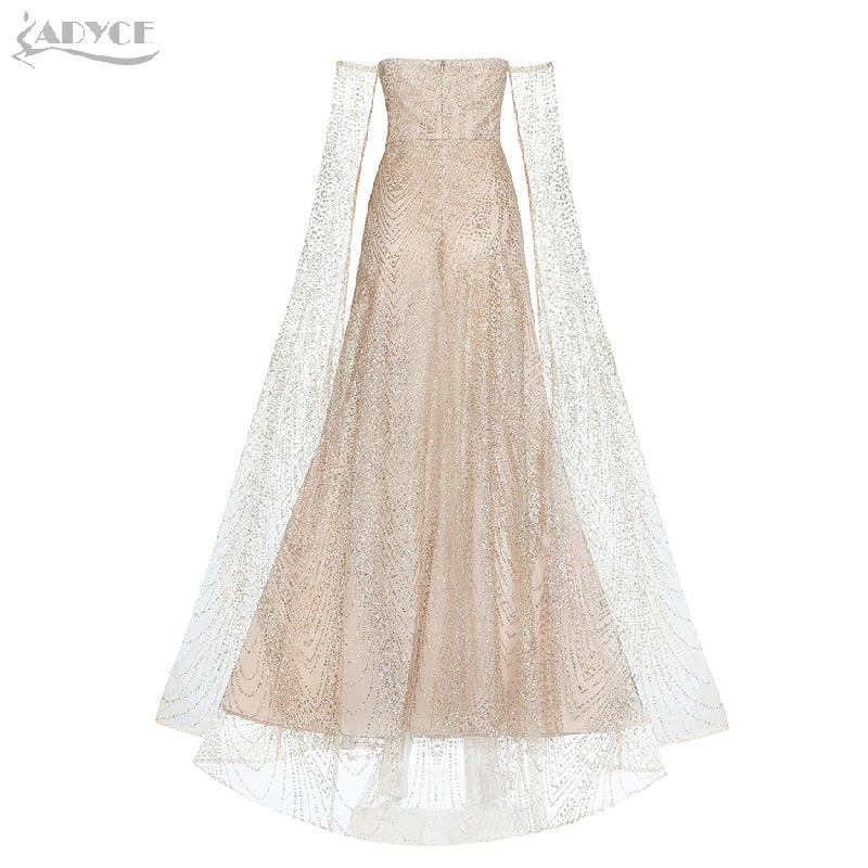 Off Shoulder Sequined Elegant Long Sleeve Maxi Club Dress
