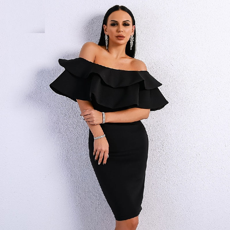 Elegant Off Shoulder Slash Neck Ruffles Backless Mini Dress