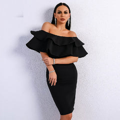 Elegant Off Shoulder Slash Neck Ruffles Backless Mini Dress