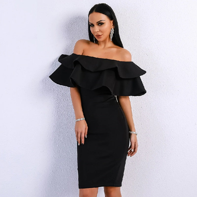 Elegant Off Shoulder Slash Neck Ruffles Backless Mini Dress