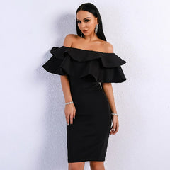 Elegant Off Shoulder Slash Neck Ruffles Backless Mini Dress