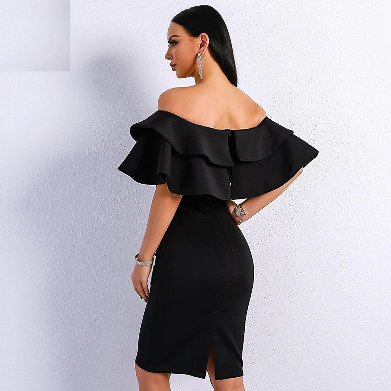 Elegant Off Shoulder Slash Neck Ruffles Backless Mini Dress