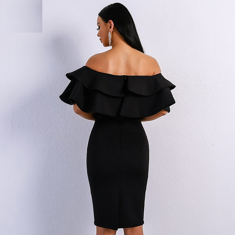 Elegant Off Shoulder Slash Neck Ruffles Backless Mini Dress