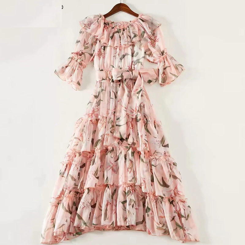 Off Shoulder Tiered Ruffles Long Dresses