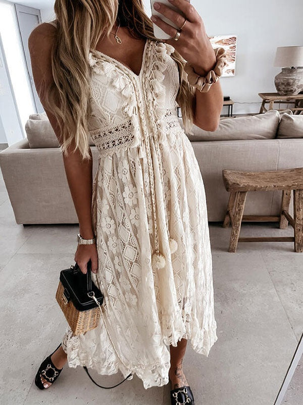 Off-The-Shoulder Sleeveless Lace Dresses