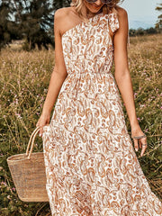 One Shoulder Print High Waist Maxi Party Dress