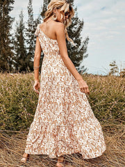 One Shoulder Print High Waist Maxi Party Dress