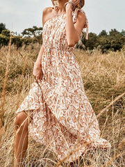 One Shoulder Print High Waist Maxi Party Dress