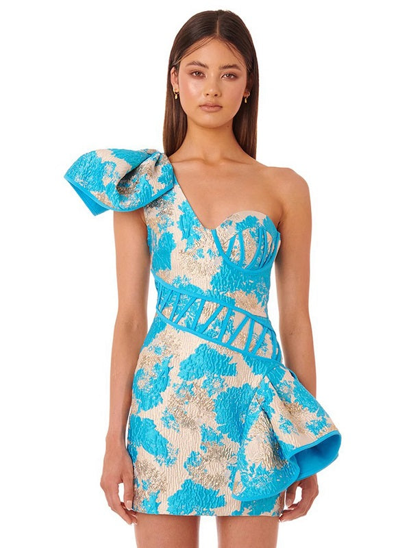 One Shoulder Sleeveless Print Party Dress