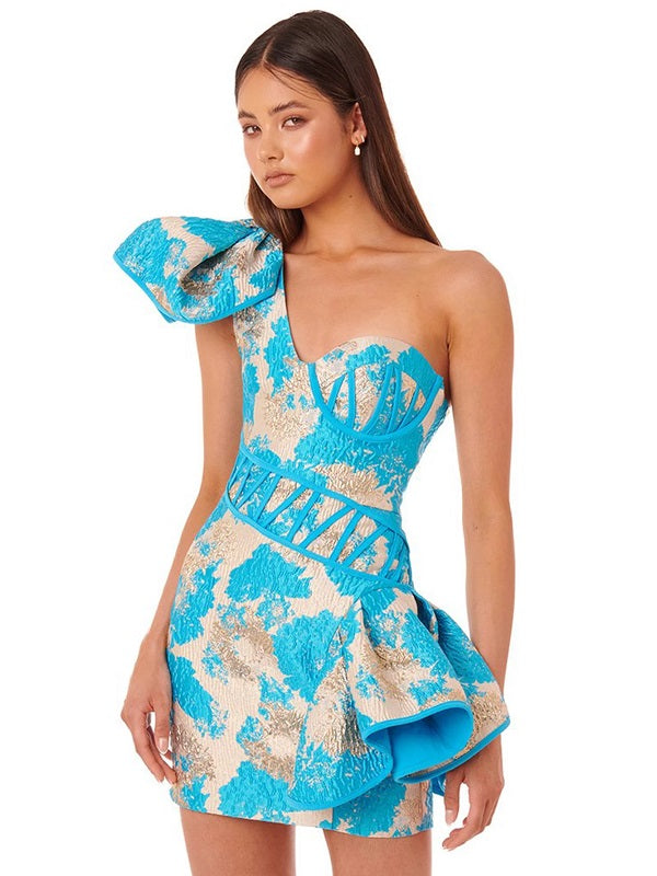 One Shoulder Sleeveless Print Party Dress