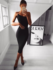 One Shoulder Cocktail Dress Spaghetti Straps Shaping Bodycon Dress