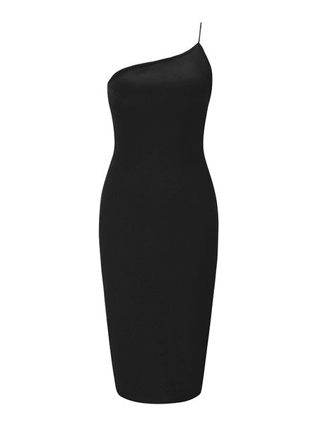 One Shoulder Cocktail Dress Spaghetti Straps Shaping Bodycon Dress