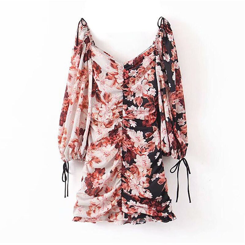 Casual Patchwork Floral Print Stylish Mini Dress