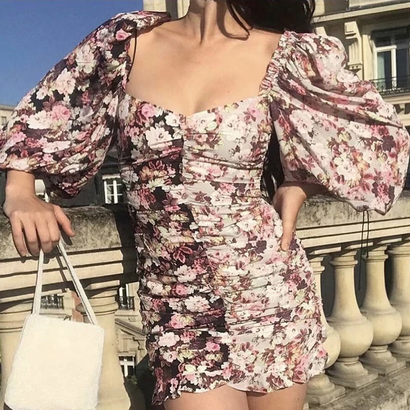 Casual Patchwork Floral Print Stylish Mini Dress