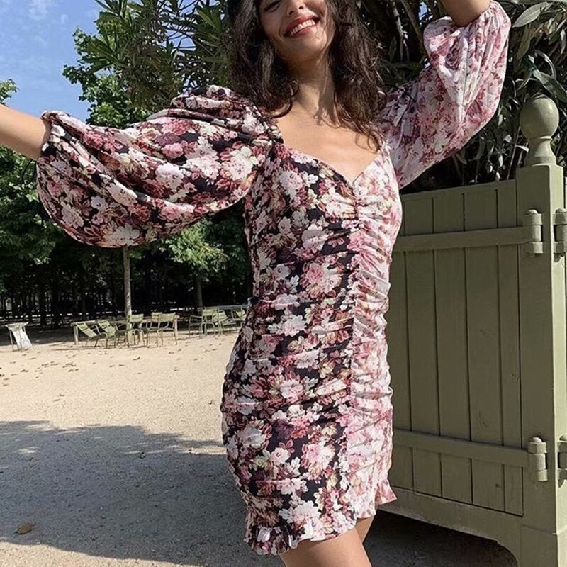 Casual Patchwork Floral Print Stylish Mini Dress