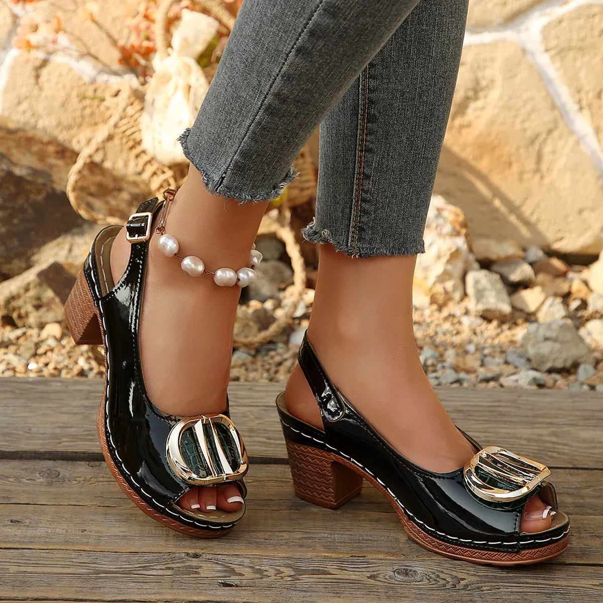 Patent Leather Thick High Heel