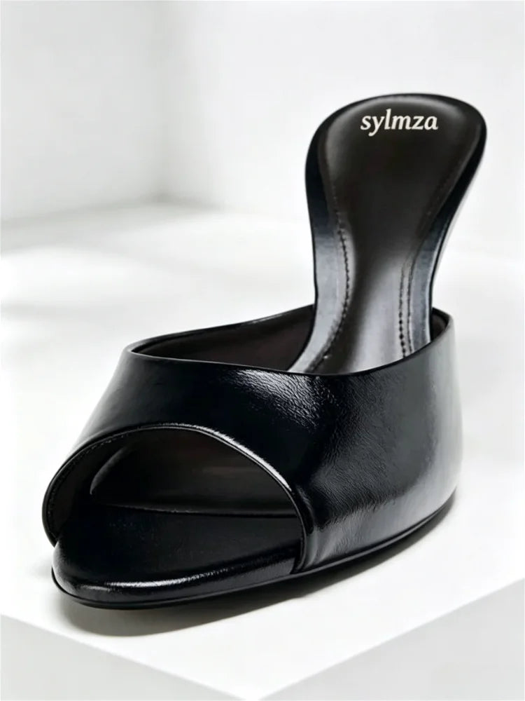 Peep Toe Soft Leather Slippers Elegant High Heel